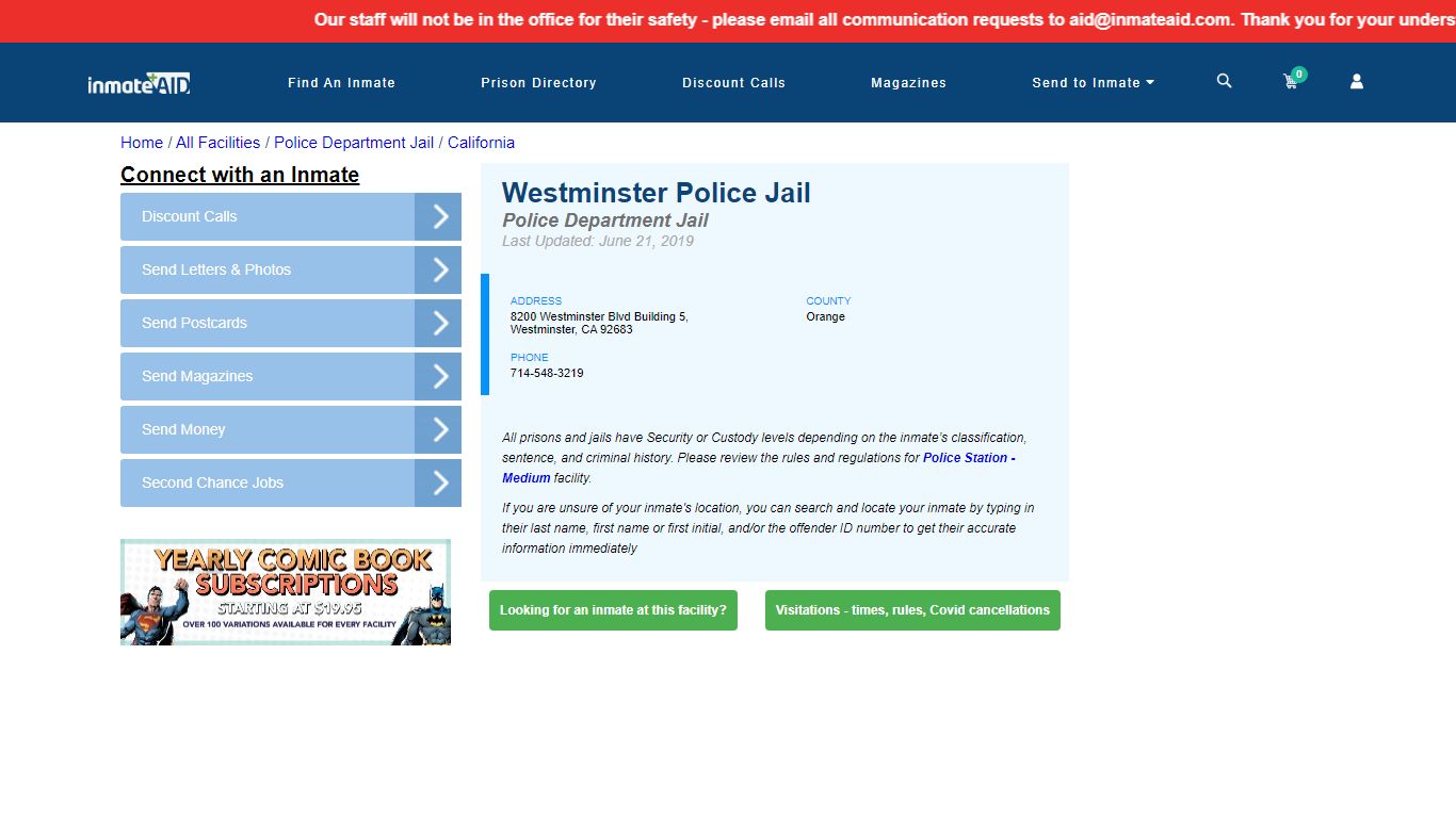 Westminster Police Jail & Inmate Search - Westminster, CA